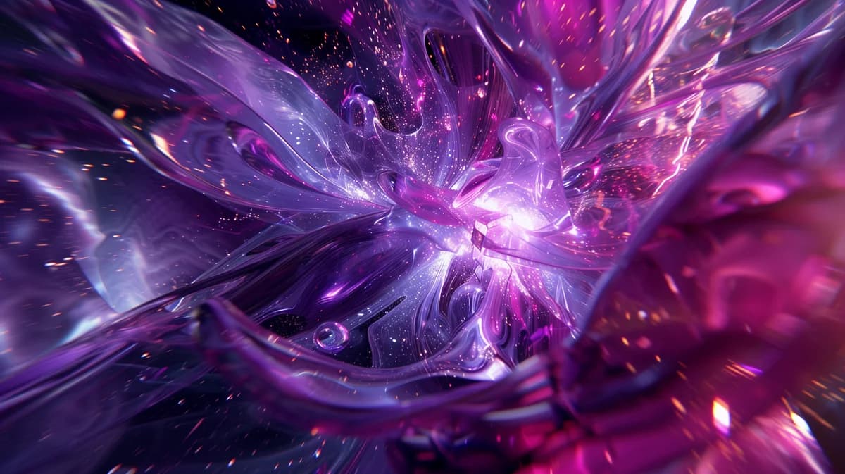 Portals, Translucent purple glassy liquid blobs bursting outward with sparkles and a bright white core