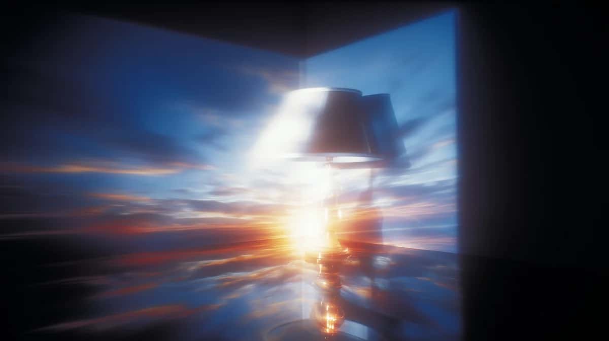 Glowing cross silhouette against dramatic sunset sky with blue and orange clouds